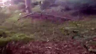 della's tiny redhead frame gets wrecked bareback by two guys outdoors