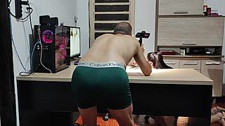 Behind scenes hardcore bareback pounding big ass squirting pussy with monster cock machine