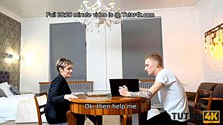 russian cougar literature tutor in stockings rides lovelace cock after seduction blowjob