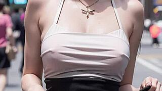 close-up peek reveals her panties teasingly hidden under the skirt