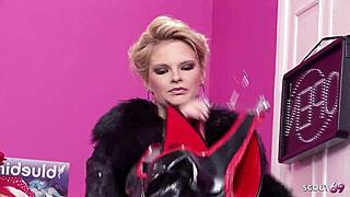 Blonde mature with black hair monster natural boobs and friend seduce muscled shop owner for rough FFM threesome