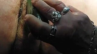 granny slut fucks hairy pussy deep with thick cucumber