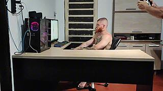 Behind scenes hardcore bareback pounding big ass squirting pussy with monster cock machine
