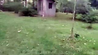 della's tiny redhead frame gets wrecked bareback by two guys outdoors