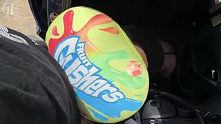 Ebony's big ass fucked through shorts hole to car wash