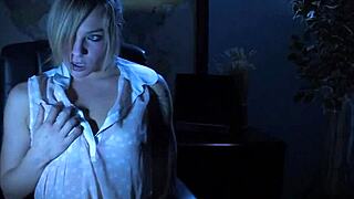 Dahlia fingers her blonde teen pussy in the dark