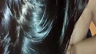 my girlfriend masturbates me with beautiful tits swallows all semen