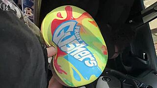 Ebony's big ass fucked through shorts hole to car wash