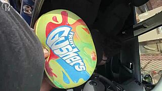 Ebony's big ass fucked through shorts hole to car wash