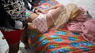 blonde fuck doll takes it sideways deep with sex toy anal