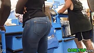 Hidden cam catches fat BBW ass shaking in close-up action
