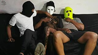 Skinny ebony teen milf pussy banged hard by group in school out gangbang