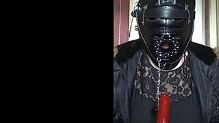 Bisexual Crossdresser Gags Deep on Masked Dildo Toy!