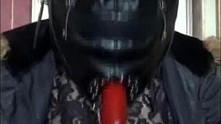 Bisexual Crossdresser Gags Deep on Masked Dildo Toy!