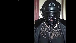 Bisexual Crossdresser Gags Deep on Masked Dildo Toy!
