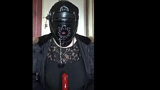 Bisexual Crossdresser Gags Deep on Masked Dildo Toy!