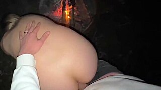 curvy camper bends for big cock creampie by campfire
