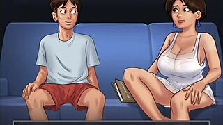 Milf Diane strokes big cock and massive tits in summertime heat