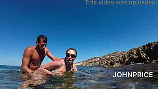 Chubby Asian milf takes all anal under ocean waves bent over with monster cock surprise