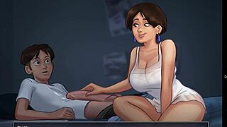Milf Diane strokes big cock and massive tits in summertime heat
