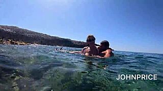 Chubby Asian milf takes all anal under ocean waves bent over with monster cock surprise