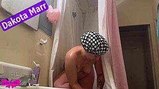 dakota marr showers her chubby frame lotions hairy bush