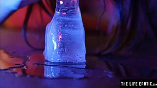 her tight asshole stretched wide by massive ice dildo