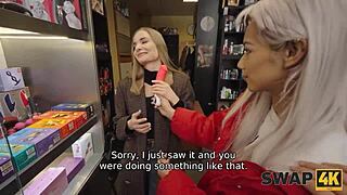 swap4k picks up fibi euro in sex shop for hard threesome fuck with veronica leal