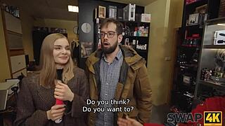 swap4k picks up fibi euro in sex shop for hard threesome fuck with veronica leal