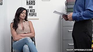 Intrigued brunette shoplifter becky bandini moans as milf pussy gets licked deep