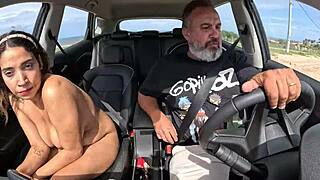 Larissa cortez rides bareback car fuck till condom bursts, creampie floods ass on praia do futuro street.