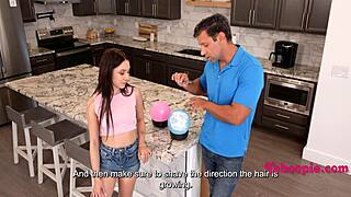 stepdad teaching teen smooth pussy shave lesson