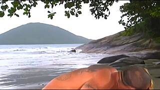 Muscular Latino Pounds Pretty Babe's Pussy and Ass on Tropical Beach!