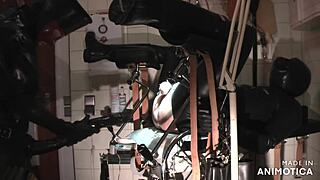 Rubbernurse Agnes pegs clinic slave with thick half-meter dildo until squirting ball cream