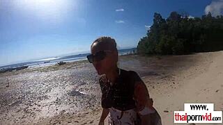 yo, this petite thai teen's tight pussy gets wrecked by big white cock right on the beach
