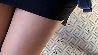 look at her flashing no panties on street bus in skirt pigtails