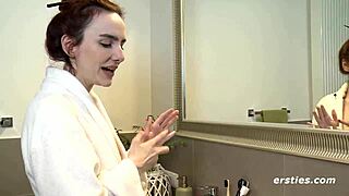 Claudia invites you into steamy shower fingering wet shaved pussy