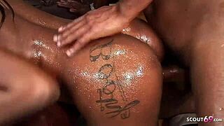 Fit BIG TITS ebony teen gets DEEP CREAMPIE from BIG BLACK COCK in rough hardcore session.