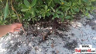 yo, this petite thai teen's tight pussy gets wrecked by big white cock right on the beach