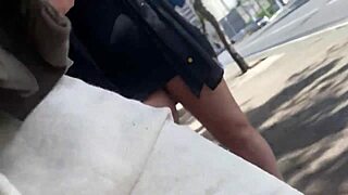 look at her flashing no panties on street bus in skirt pigtails
