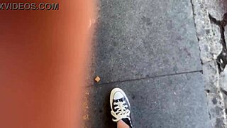 look at her flashing no panties on street bus in skirt pigtails