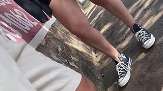 look at her flashing no panties on street bus in skirt pigtails