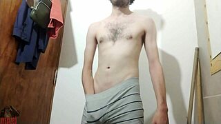 Felt cute stroking my big cock in bathroom solo