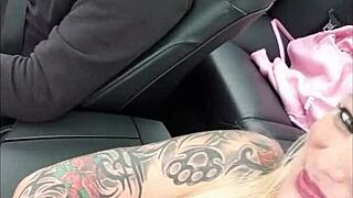 Skinny German blonde bends over car for doggystyle creampie