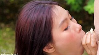 cute asian teen gets huge outdoor facial cumshot smiling
