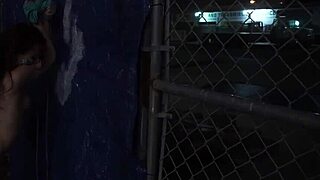 Bound teen slut takes rough outdoor gangbang bondage poundin!!