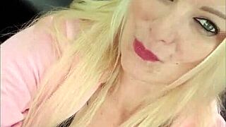 Skinny German blonde bends over car for doggystyle creampie