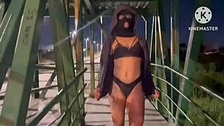 married woman fucks wildly in public street light live