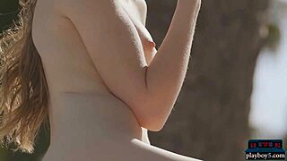 Petite russian centerfold Kate Chromia strips bikini outdoor hairy pussy