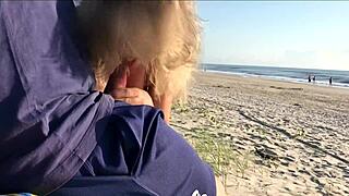 Big Tits Milf Sneaks Behind for Outdoor Public Handjob on Monster Cock Close-Up Creampie